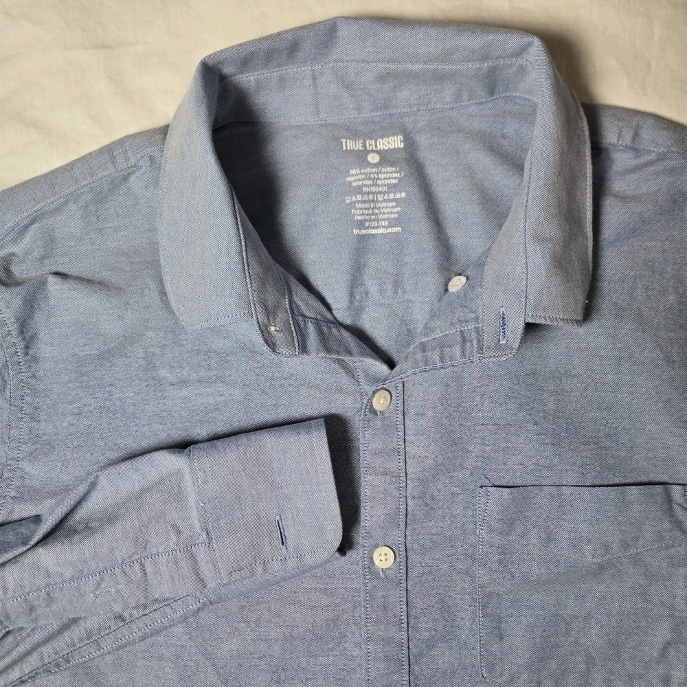 True Classic‎ Shirt Blue Button Up  Long Sleeve Size Large SEE MEASUREMENTS